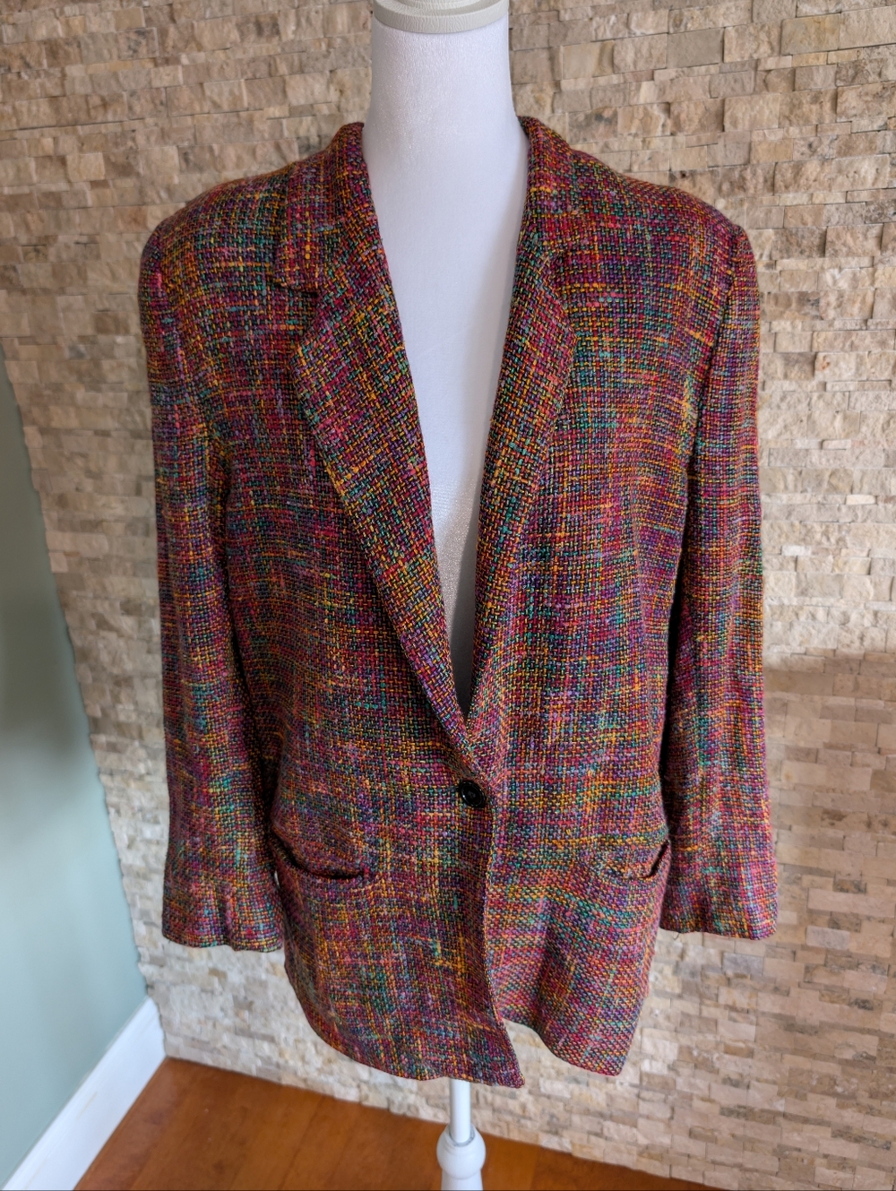 Vintage 80s 90s Made In USA Elliott Lauren Multi-Color Tweed Blazer Jacket Sz 12